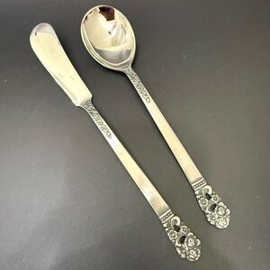 Discontinued NATIONAL Stainless Lady Grace Pattern Floral Butter Knife & Spoon